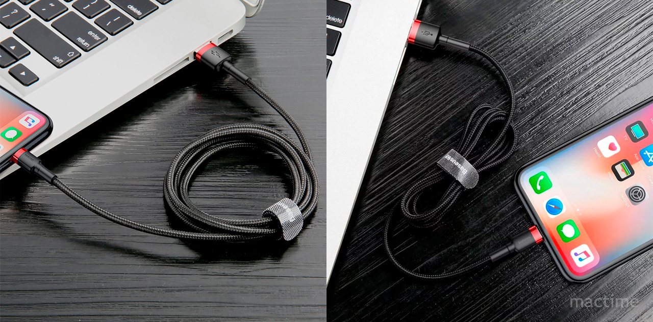 Кабель Baseus cafule Cable USB For iP 2.4A 0.5m Red+Black